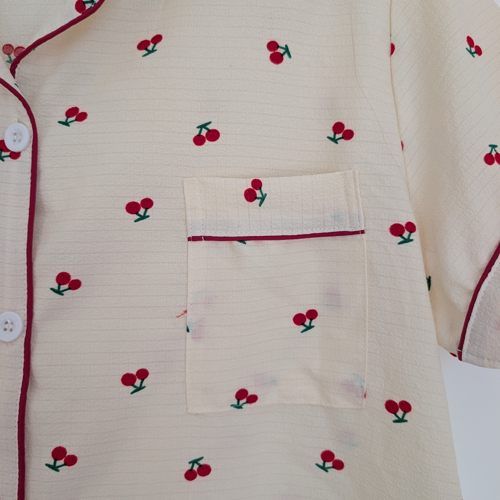 Collared Cherry Print Button-Up Top Size Large - image 3